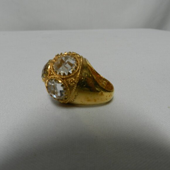 Rebecca Jewelry Glass Faux Diamond & Gold Domed large Ring made in Italy Size 7 - Picture 2 of 12